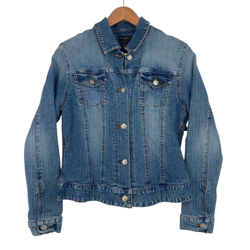 Bit & Bridle for Her M Blue Denim Jean Jacket Button Front Long Sleeve Fitted